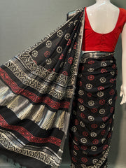 Hand Block Printed Cotton Linen Saree