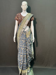 Hand Block Printed Cotton Linen Saree