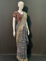 Hand Block Printed Cotton Linen Saree