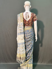 Hand Block Printed Cotton Linen Saree