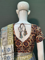 Hand Block Printed Cotton Linen Saree