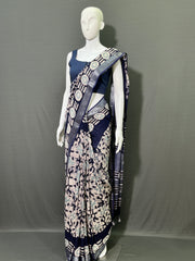 Batik Printed Cotton Linen Saree