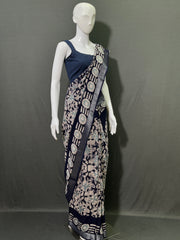 Batik Printed Cotton Linen Saree