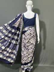 Batik Printed Cotton Linen Saree