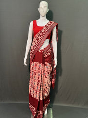Batik Printed Cotton Linen Saree
