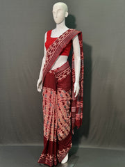 Batik Printed Cotton Linen Saree