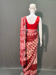 Batik Printed Cotton Linen Saree