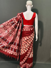 Batik Printed Cotton Linen Saree
