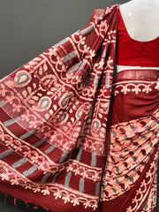 Batik Printed Cotton Linen Saree