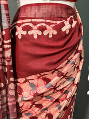 Batik Printed Cotton Linen Saree