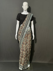 AJRAKH DABO Printed Cotton Linen Saree