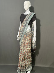 AJRAKH DABO Printed Cotton Linen Saree