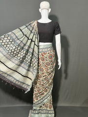 AJRAKH DABO Printed Cotton Linen Saree