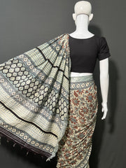 AJRAKH DABO Printed Cotton Linen Saree