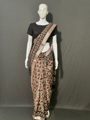 AJRAKH DABO Printed Cotton Linen Saree