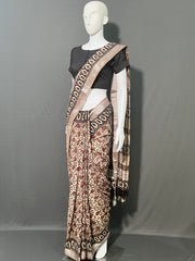 AJRAKH DABO Printed Cotton Linen Saree