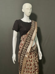 AJRAKH DABO Printed Cotton Linen Saree