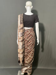 AJRAKH DABO Printed Cotton Linen Saree