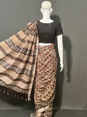 AJRAKH DABO Printed Cotton Linen Saree