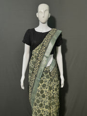 AJRAKH DABO Printed Cotton Linen Saree