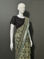 AJRAKH DABO Printed Cotton Linen Saree