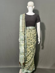 AJRAKH DABO Printed Cotton Linen Saree