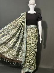 AJRAKH DABO Printed Cotton Linen Saree