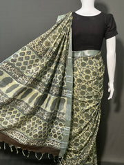 AJRAKH DABO Printed Cotton Linen Saree