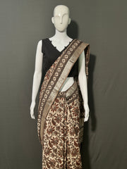 AJRAKH DABO Printed Cotton Linen Saree