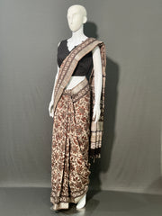 AJRAKH DABO Printed Cotton Linen Saree