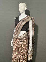 AJRAKH DABO Printed Cotton Linen Saree