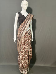 AJRAKH DABO Printed Cotton Linen Saree