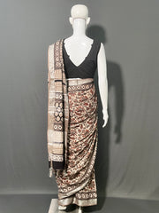 AJRAKH DABO Printed Cotton Linen Saree