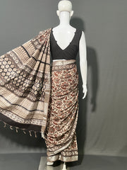 AJRAKH DABO Printed Cotton Linen Saree