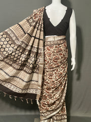 AJRAKH DABO Printed Cotton Linen Saree