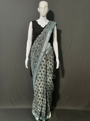 AJRAKH DABO Printed Cotton Linen Saree