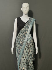 AJRAKH DABO Printed Cotton Linen Saree