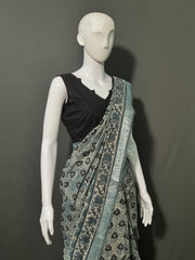 AJRAKH DABO Printed Cotton Linen Saree