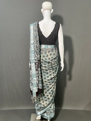 AJRAKH DABO Printed Cotton Linen Saree