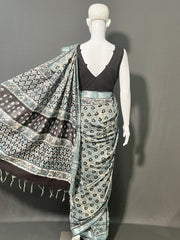 AJRAKH DABO Printed Cotton Linen Saree