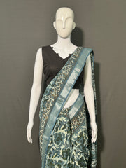 AJRAKH DABO Printed Cotton Linen Saree