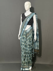 AJRAKH DABO Printed Cotton Linen Saree