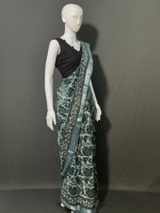 AJRAKH DABO Printed Cotton Linen Saree