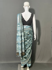 AJRAKH DABO Printed Cotton Linen Saree