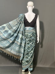 AJRAKH DABO Printed Cotton Linen Saree