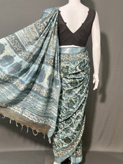 AJRAKH DABO Printed Cotton Linen Saree