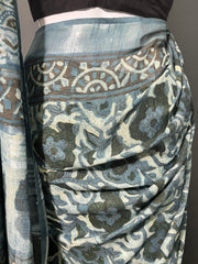 AJRAKH DABO Printed Cotton Linen Saree