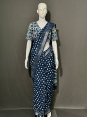 INDIGO Printed Cotton Linen Saree