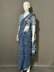 INDIGO Printed Cotton Linen Saree