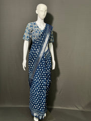 INDIGO Printed Cotton Linen Saree